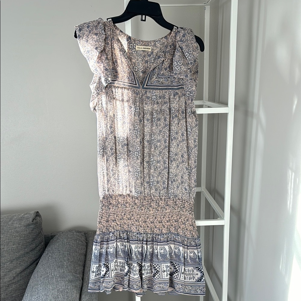 Ulla Johnson Blue and Pink Casual Midi dress with Flutter Sleeves
